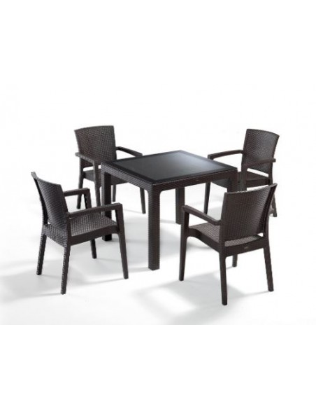 Novussi Zenit 4'lü Rattan Masa Takımı Camlı