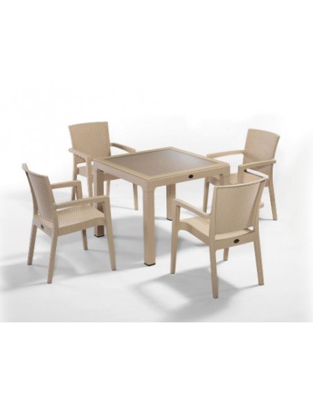 Novussi Zenit 4'lü Rattan Masa Takımı Camlı