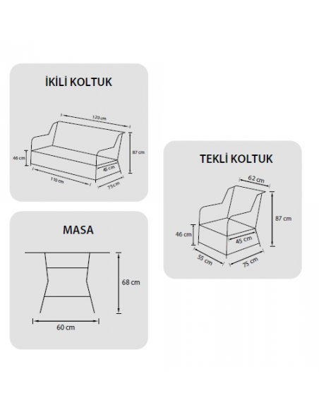 Turquaz Garden Layd Twin Çay Seti (2+1+1+Sehpa)